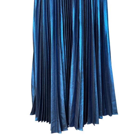A.L.C. Bobby Blue Metallic Pleated Midi Skirt size 2 With Slit - Picture 4 of 7